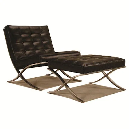 Leather Armless Chair and Ottoman